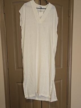 Lanthropy Grecia 100% Linen Caftan NWT Off-White S/M Side Pockets